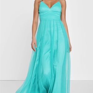 LuLu’s Angelic Entrance teal green tulle maxi dress